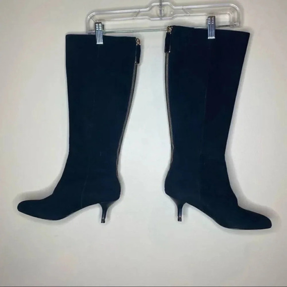 - Coach Women Fayth Black Suede Gold Zipper Kitten Heel Tall Boots - Picture 6 of 8